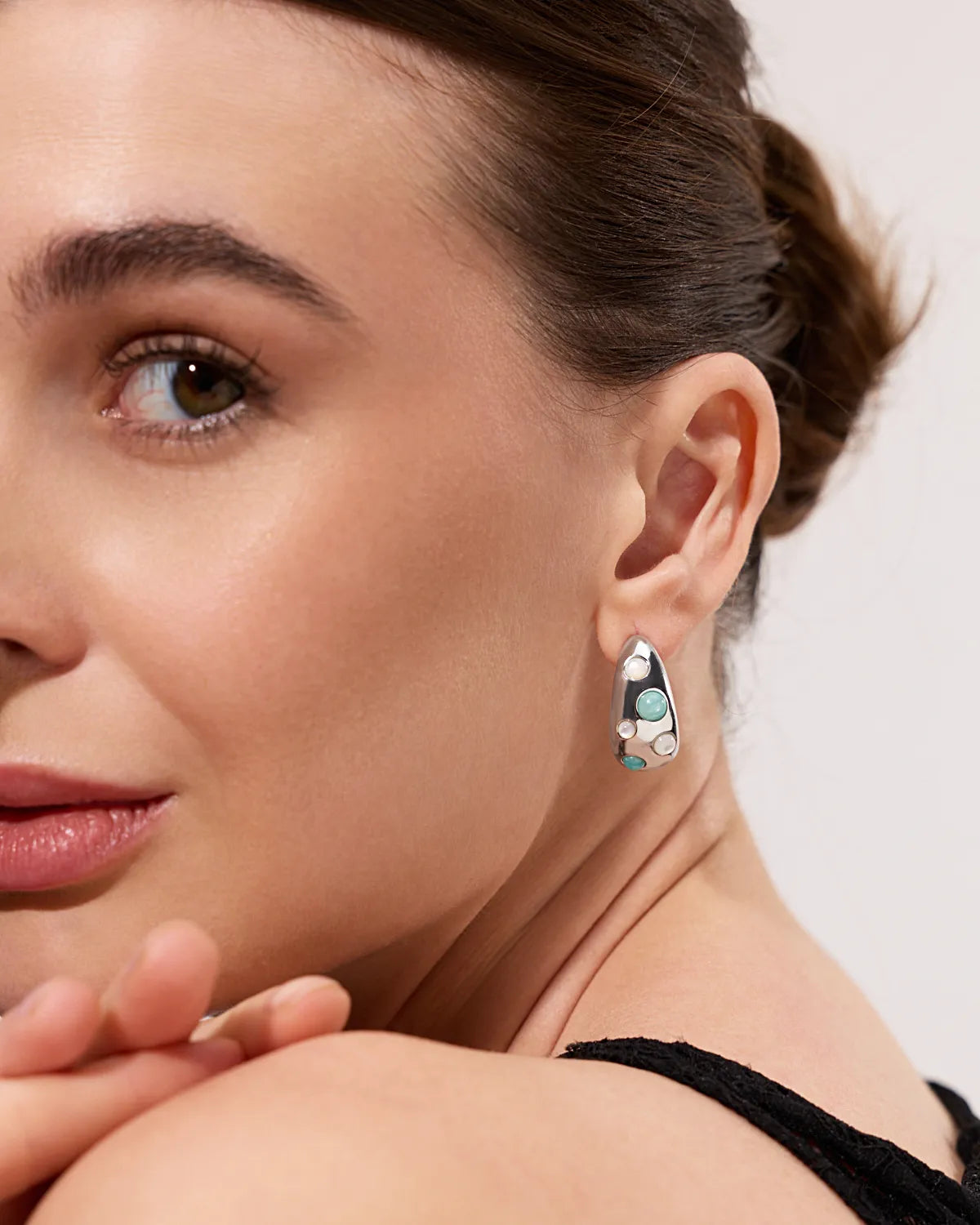ENCASED SLATE INLAY HOOP EARRINGS