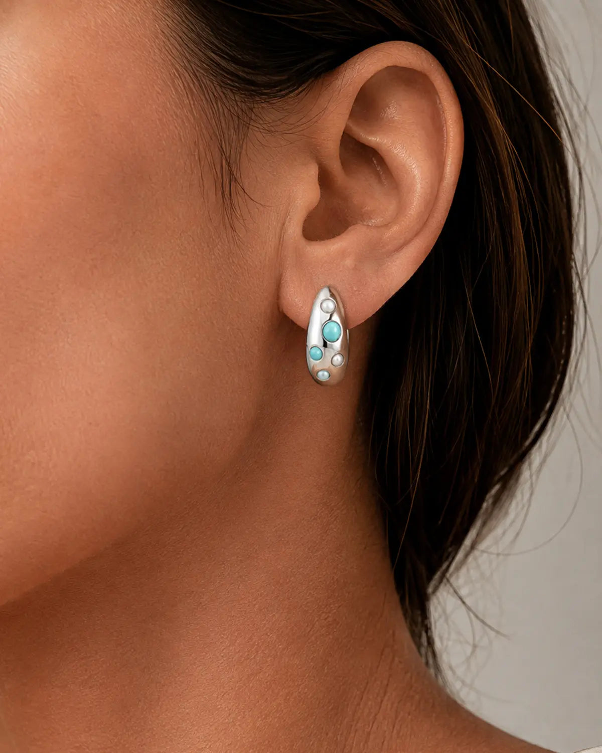 ENCASED SLATE INLAY HOOP EARRINGS