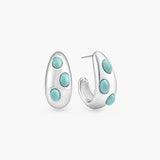 ENCASED AQUA INLAY HOOP EARRINGS