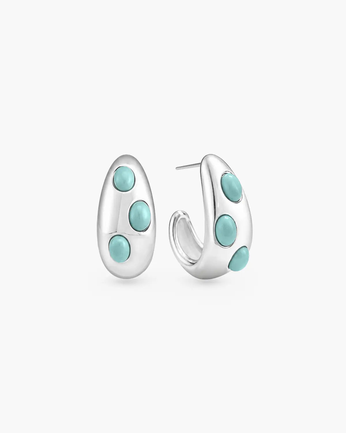 ENCASED AQUA INLAY HOOP EARRINGS