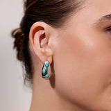 ENCASED AQUA INLAY HOOP EARRINGS
