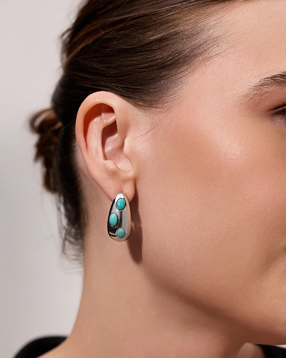 ENCASED AQUA INLAY HOOP EARRINGS
