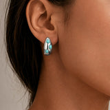 ENCASED AQUA INLAY HOOP EARRINGS
