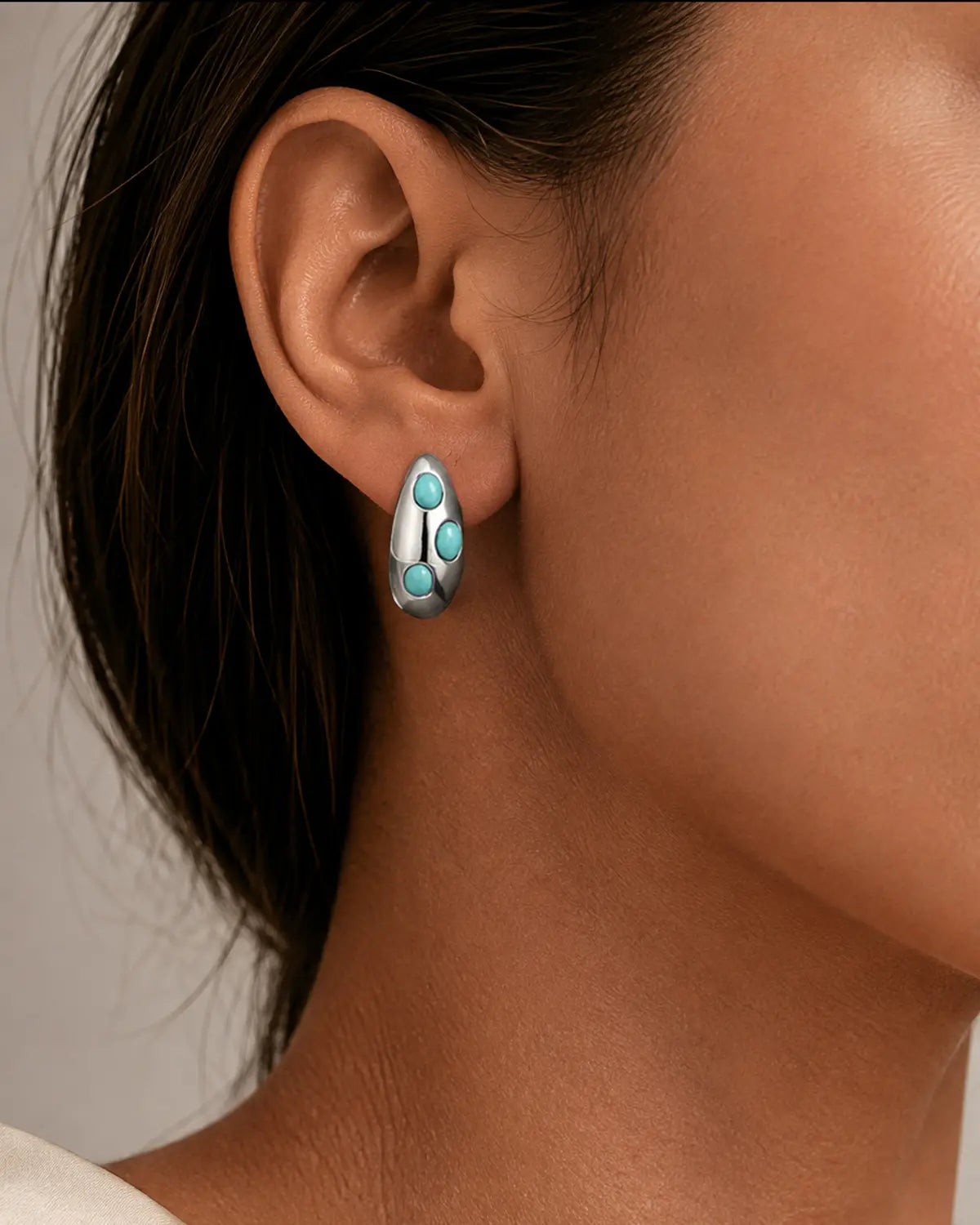 ENCASED AQUA INLAY HOOP EARRINGS