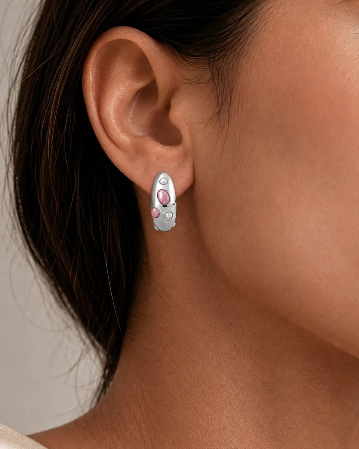 ENCASED BLUSH INLAY HOOP EARRINGS