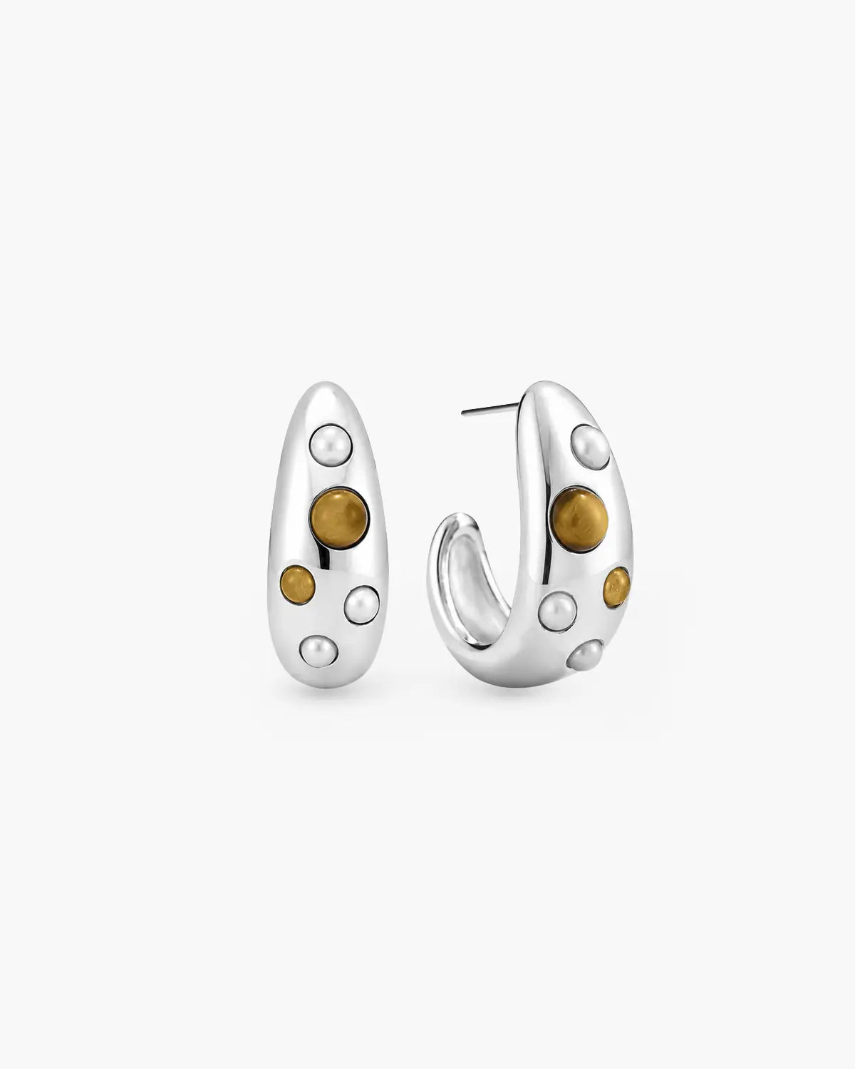 ENCASED AMBER INLAY HOOP EARRINGS