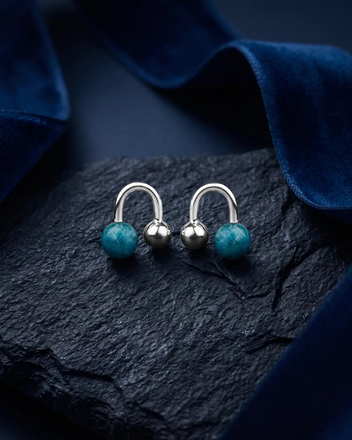 VOLUTE AMAZONITE SPHERE STUD EARRINGS