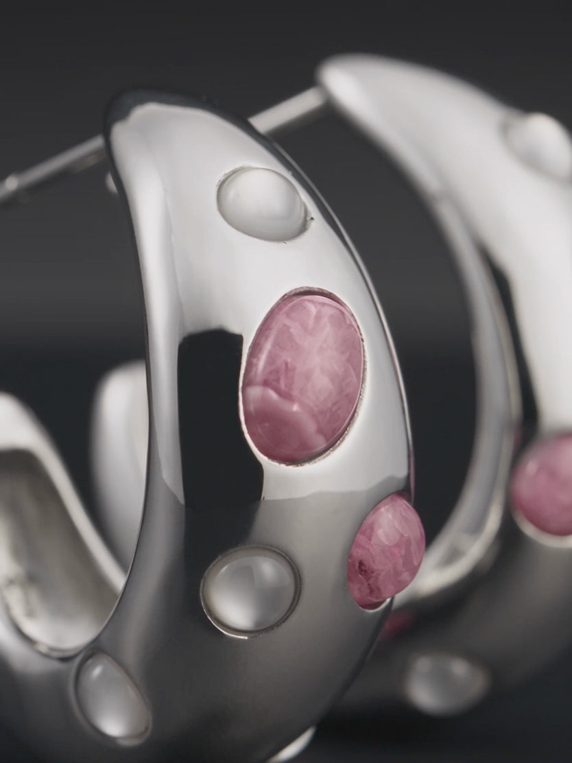 ENCASED BLUSH INLAY HOOP EARRINGS